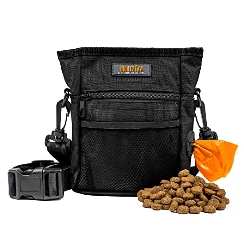 Mighty Paw Dog Treat Pouch 2.0 | Pet Training Hands-Free Snack Bag w/Strap. Holds 2 Cups Kibble, Poop Bags, Phone & Keys. Magnetic Clasp & Waist Belt Clip. Includes 1 Roll of Poop Bags (Orange/Black)