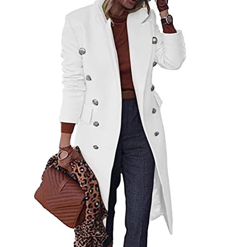MOKINGTOP Long Coats For Women,Women's Faux Wool Coat Notched Lapel Open Double Breasted Button Trench Jacket Slim Long Pea Coat Warm Overcoat Outwear