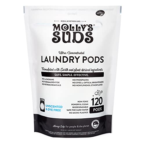 Molly's Suds Laundry Detergent Pods | Natural Detergent for Sensitive Skin | Ultra Concentrated and Stain Fighting | Unscented - 120 Count (Value Pack)