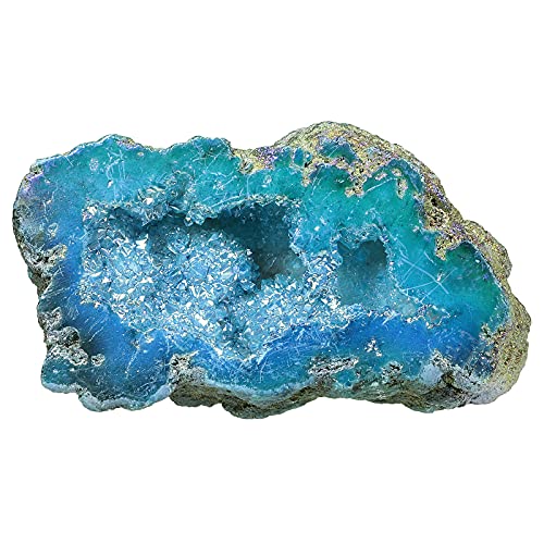 mookaitedecor Angel Aura Quartz Geode Stone Titanium Coated Natural Rock Crystal Cluster Specimen for Reiki Healing Meditation Home Decor 0.22-0.44 LB, Light Blue