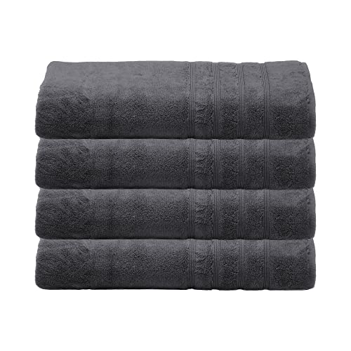 Mosobam 700 GSM Hotel Luxury Bamboo Viscose-Cotton, Bath Towel Sheets 35X70, Charcoal Grey, Set of 4, Oversized Turkish Towels, Dark Gray