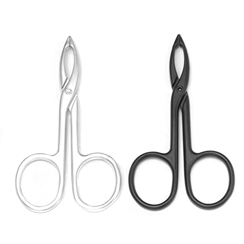 Motanar 2 Pieces Tweezers Scissor Handle Straight Tip Scissor Shaped Eyebrows Tweezers for Hair Plucker Remover Facial Hair Eyebrows Care (Silver and Black)