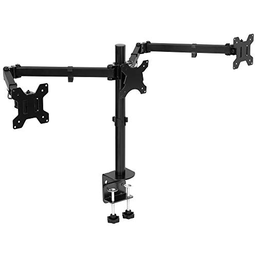 Mount-It! Triple Monitor Mount | 3 Computer Screen Desk Stand with Clamp and Grommet Base Fits Up to 24, 27, 32 Displays | Universal VESA Pattern 75x75 and 100x100