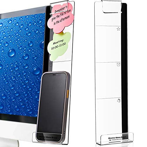 Multifunction Computer Monitor Memo Board Computer Message Board Side Panel Desktop Sticky Note Holder Office Decor Women Transparent Memo Phone Holder for Screen Cabinets, Left and Right (2 Pieces)