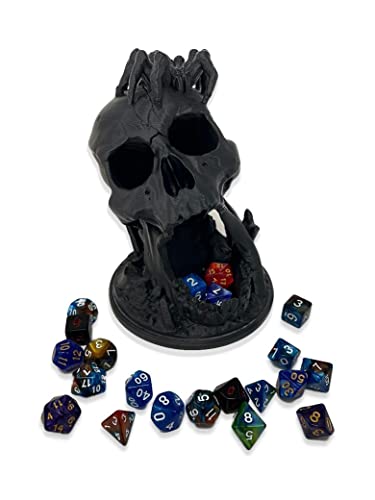 MunnyGrubbers - Skull Dice Tower - (Random 7PCS D20 Dice Set Included) - Tabletop Roleplaying Game - Dice Roller - Dungeons and Dragons - DND - D&D - (Black)