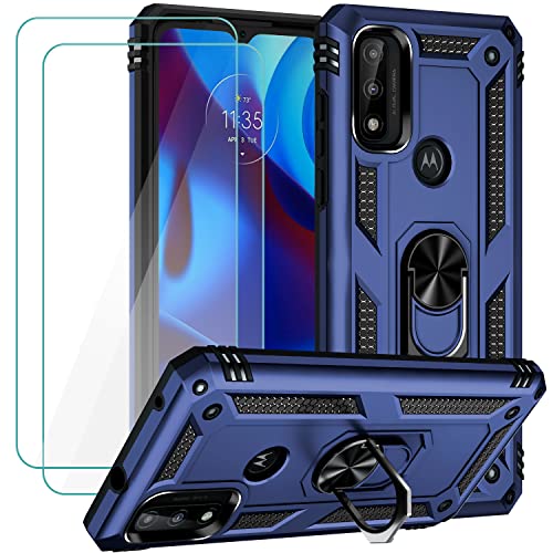 Muntinfe for Moto G Pure Case, Moto G Power 2022 Case with Tempered Glass Screen Protector [2 Pack], Military-Grade Armor Shockproof Phone Cover with Ring Magnetic Kickstand for Motorola G Pure, Blue