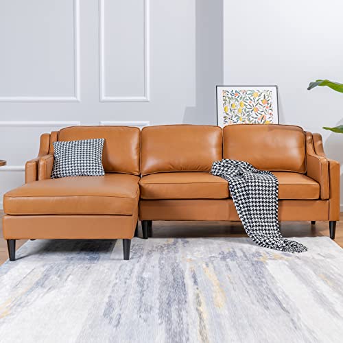 MUZZ Real Leather Sectional Sofa, Mordern Luxury Sofa Couch, Modular Sectional Sofa Set, L-Shaped Sectional Couch with Left Facing Style for Living Room (Cognac Tan)