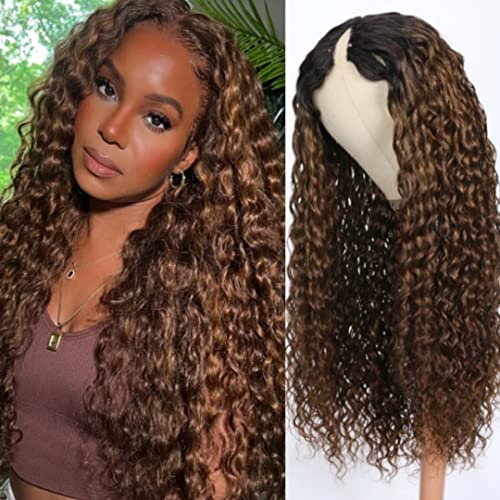 Nadula Light Chocolate Brown Water Wave V Part Wig Human Hair with 5X2.5 Inch Small Lace 12A Glueless Wig for Women Beginner Friendly Upgrade U Part Clip In Half Wig 150% Density Natural Color 22inch