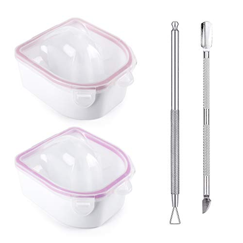 Nail Soaking Bowl, 2PCS Soak Off Gel Polish Dip Powder Remover Manicure Bowl with Triangle Cuticle Peeler and Stainless Steel Cuticle Pusher Nail Art Tool (Pink)