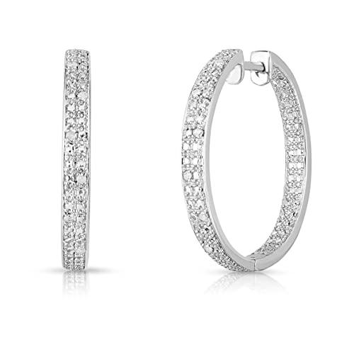 Natalia Drake Pave Inside Outside 1/8 Cttw Diamond Hoop Earrings for Women in Rhodium Plated Sterling Silver