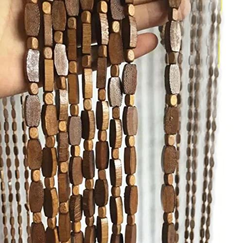 Natural Wooden Door Beaded Curtain,Doorway Bamboo Door Beads Hanging Decoration,Handmade Wood Beaded Door Beads for Porch Bedroom Living Room Divider,with Accessories,Custom (80 strands-W51xH83in)