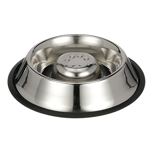 Neater Pet Brands Stainless Steel Slow Feed Bowl - Non-Tip & Non-Skid - Stops Dog Food Gulping, Bloat, Indigestion, and Rapid Eating (Medium, 1.5 Cups)