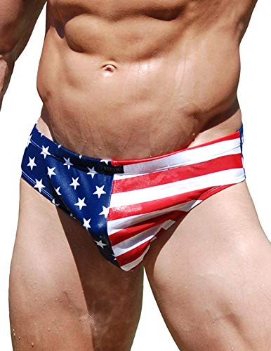 NEPTIO Men's American Flag Stars & Stripes Swimsuit Bikini Flag Print-Large