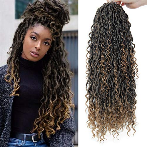 NEW Goddess Locs Crochet Hair River Fauxs Locs 18Inch Pre Looped Synthetic Deep Curly Hairstyle Ombre Fauxlocs Crochet Braids Extensions 4Packs(1B/27, 18inch) …