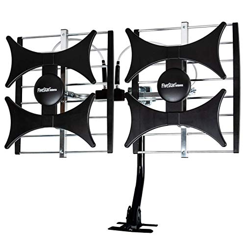 [Newest 2021] Five Star Multi-Directional 4V HDTV Amplified Antenna - up to 200 Mile Range, UHF/VHF, Indoor, Attic, Outdoor, 4K Ready 1080P FM Radio w/ 40ft RG6 coaxial Cable, Mounting Pole