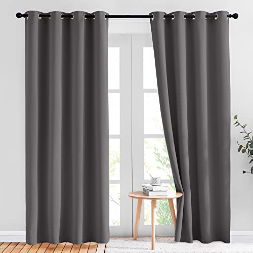 NICETOWN Blackout Gray Curtains & Drapes for Bedroom - Thermal Curtains Grommet Noise Reducing Room Darkening Solid Window Panels for Living Room (2 Panels, W52 x L84, Grey)