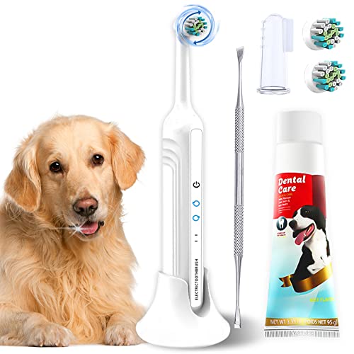 Ninibabie Dog Tooth Brushing Kit,Sonic Electric Toothbrush for Dog,Plaque and Tartar Remover,Dog Toothbrush and Toothpaste&Fingerbrush (White)