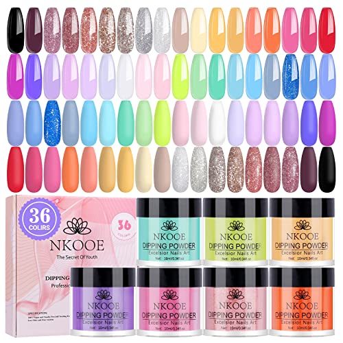 NKOOE 36 pieces dipping powder nail art set, 36 different colors of dipping powder system basic liquid set