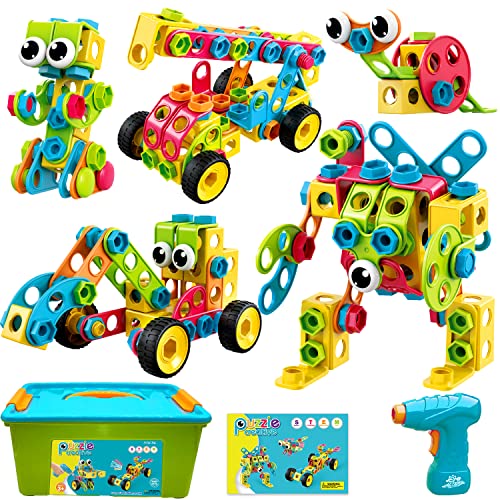 Nxone STEM Toys 195 PCS Building Toys Educational Toys for Boys and Girls Ages 3 4 5 6 7 8 9 10 Construction Building Blocks Toy Building Sets Kids Toys Creative Activities Games with Storage Box