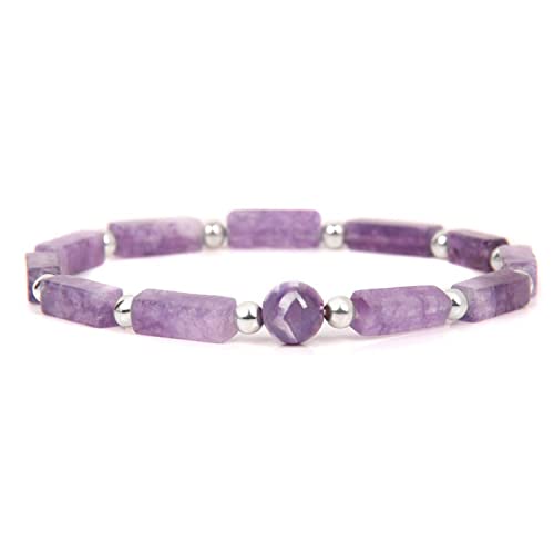 OLARCU Natural Healing Power Gemstone Crystal Beads Adjustable Stretch Amethyst Bracelets for Women Men Girls, 7 Inches Unisex