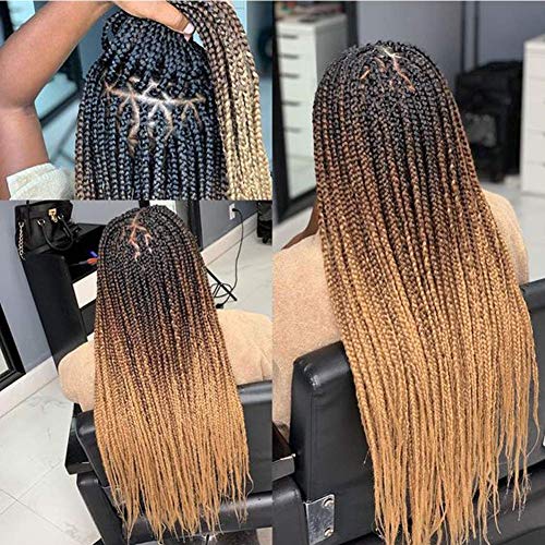 Ombre Box Braids Crochet Hair 24 Inch Medium box braid Pre-Looped Crochet Box Braids 22Strands Three Tones Heat Resistant Fiber Hair (24 Inch,Black-DarkBrown-Light Brown)