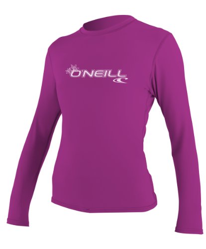 O'Neill UV Sun Protection Womens Basic Skins Long Sleeve Rash Tee Sun Rash Guard, Fox Pink, Large, Fox Pink, Large