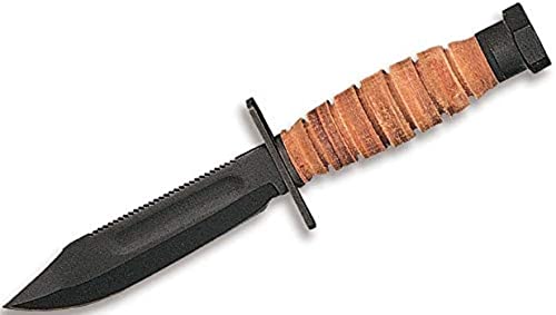 Ontario Knife Company 499 Air Force Survival Knife 5" Sawback Blade with False Top Edge and Blood Grooves, Natural Leather Handle and Sheath - 6150 (Color May Vary)