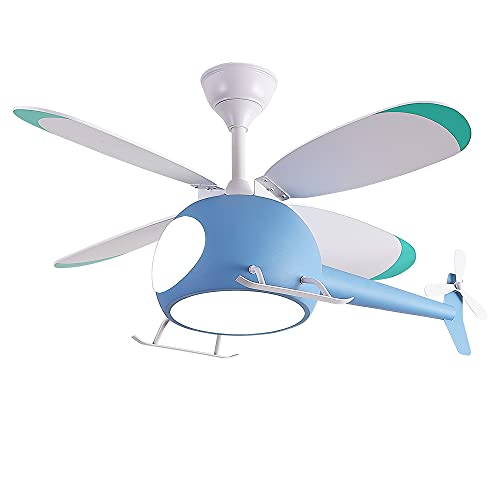 OUSAITE Children's Bedroom Helicopter Model Ceiling Fan with Lights 42 inch Remote Control Speed (Blue)…