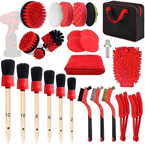 OUTIMI 27PCS Car Detailing Brush Set, Car Detailing kit, Car Detailing Drill Brush Set, Auto Detailing Brushes, Car Polishing Brush, Car Wash Kit, Car Cleaning Tools Kit for Interior, Exterior, Wheel