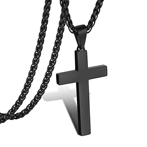 P. BLAKE Stainless Steel Black Cross Necklace for Men Boys Cross Pendant with Chain 24 Inches