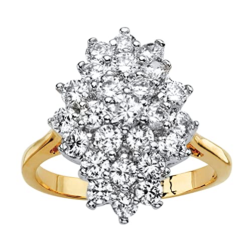 PalmBeach Jewelry Yellow Gold-Plated Round Cubic Zirconia Marquise Shaped Cluster Ring Sizes 6-10 Size 7