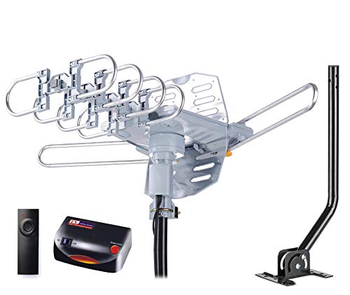 PBD WA-2608 Digital Amplified Outdoor HD TV Antenna with Mounting Pole & 40 ft RG6 Coax Cable 150 Miles Range Wireless Remote Rotation Support 2TVs