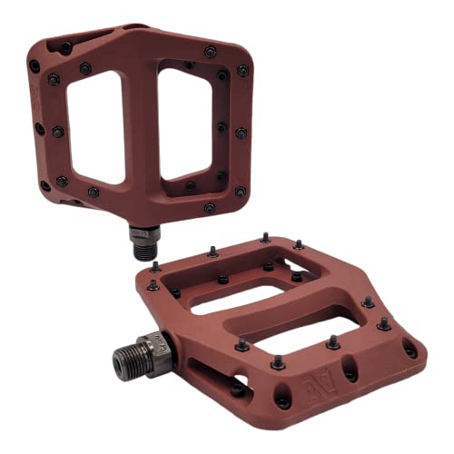 PDX D10 Flat Wide Mountain Bike Pedals MTB Pedals BMX Pedals Composite Pedals for Enduro Freeride Downhill Dirt Jumper Sealed Needle and Roller Ball Bearings 9/16 High-Strength 20 Pins/Pedal ( Brown)