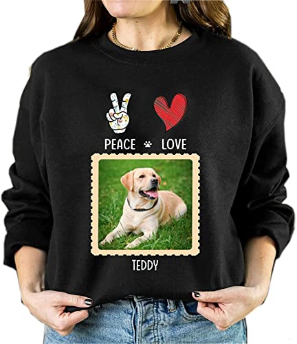 Peace, Love, Dog Personalized Custom Photo Sweathirt, Custom Dog Face Sweatshirt , Dog Picture Mom Sweatshirt Personalized, Cat Mom Sweatshirt Custom, Dog Mom Customized Tee