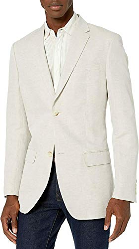 Perry Ellis mens Linen-blend Suit Jacket Blazer, Natural Linen Herringbone, 40 US