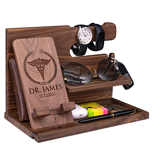 Personalized Doctor Gifts For Men - Handmade Wood Phone Docking Station Nurse Gifts For Men - Unique Nightstand Organizer Present Ideas For Dentist, Dental, Medical, Doctor, Physician, Nurse