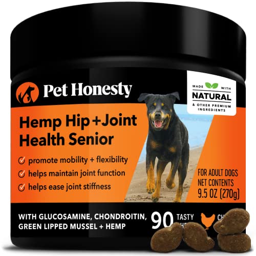 PetHonesty Senior Hemp Mobility - Hip & Joint Supplement for Senior Dogs - Hemp Oil & Powder, Glucosamine, Collagen, MSM, Green Lipped Mussel, Support Mobility, Helps with Occasional Discomfort (90)