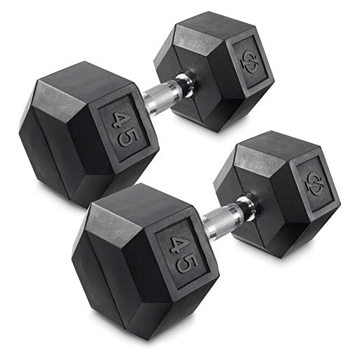Philosophy Gym Rubber Coated Hex Dumbbell Hand Weights, 45 lb Pair