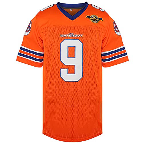 Phoneutrix Bobby Boucher #9 The Waterboy Adam Sandler Movie Mud Dogs Bourbon Bowl Football Jersey (Orange, X-Large)