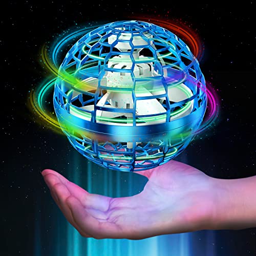 PITKLG Flying Ball Toys 2023 Upgraded Hand Controlled Flying Orb Magic Ball RGB Led Lights Boomerang Spinner 360°Rotating Soaring UFO Mini Orb Drone Flying Toy Safe for Kids Adults(Blue)