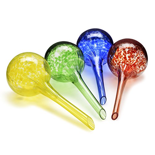 Plant Watering Globes, Automatic Watering Aqua Globe Mini Decorative Hand-Blown Glass Small Plant Bulbs - 4pc Deluxe Set