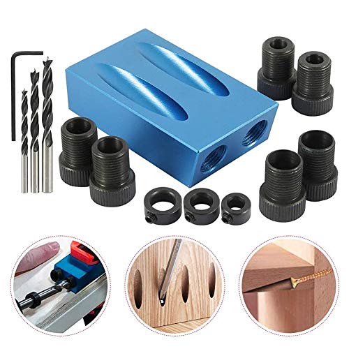 Pocket Hole Jig Kit,14pcs/Set 15 Degree Angle Oblique Hole Locator Positioner Drilling Bits Hole Jig Clamp Kit Woodwork Locator Woodworking Guide Tool Dowel Drill Joinery Kit 6/8/10mm LIBERHAUS