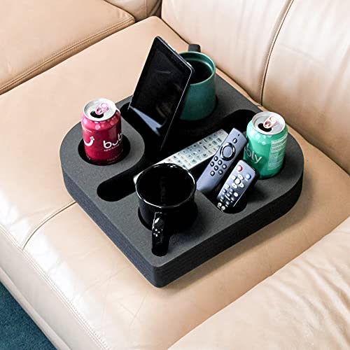 Polar Whale Couch Drink Holder Durable Black Foam Stylish Refreshment Tray for Sofa Bed Floor Car RV Lounge TV Room 5 Compartments 13.75 Inches Wide
