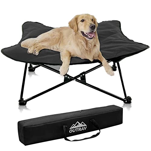 Portable Elevated Dog Bed | Folding Pet Cot for Indoor, Outdoor, Traveling, Camping | Fold Up Steel Frame with Padded Cushion Canopy | Raised Travel Lounger for Large, Small, Dogs, Cats, up to 100 lb.