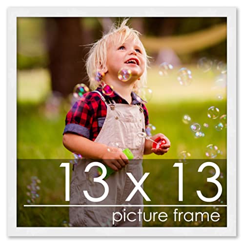 Poster Palooza 13x13 Contemporary White Wood Picture Square Frame - Picture Frame Includes UV Acrylic, Foam Board Backing, & Hanging Hardware!