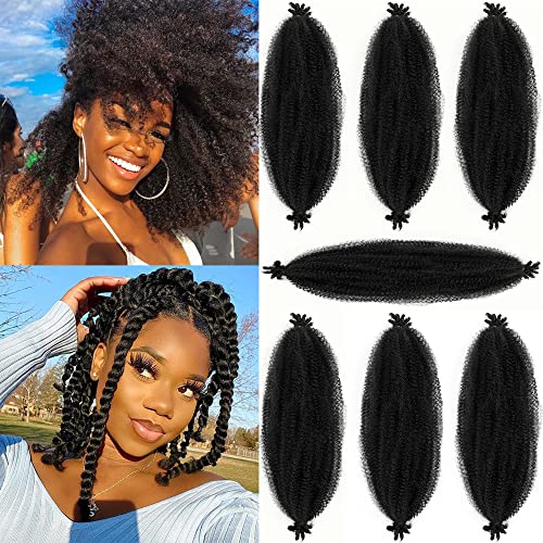 Pre-Fluffed Spring Twist Hair, Pre-Stretched Marley Twist Braiding Hair, 16 Inch 7 Packs Soft Springy Afro Kinky Braiding Hair For Black Women Crochet Hair, Twisted Up Crochet Braids(16inch,7packs,1B#)