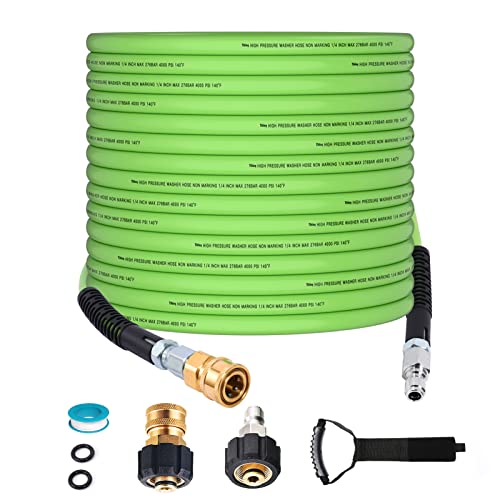 Pressure Washer Hose 50 FT1/4", Ultra Flexible Swivel 3/8" Quick Connect with M22-14mm Adapters, Universal Electric Power Washing Replacement/Extension Hose, 4000 PSI