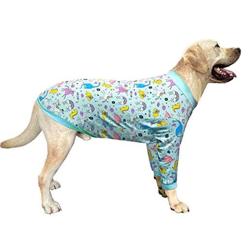 PriPre Dog T Shirts Dinosaur Pattern, Rainbow, Unicorn Dog Clothes for Large Medium Small Dogs Breathable Stretchy Cotton Clothes Dog Pajamas(XXL,Dinosaur Unicorn)