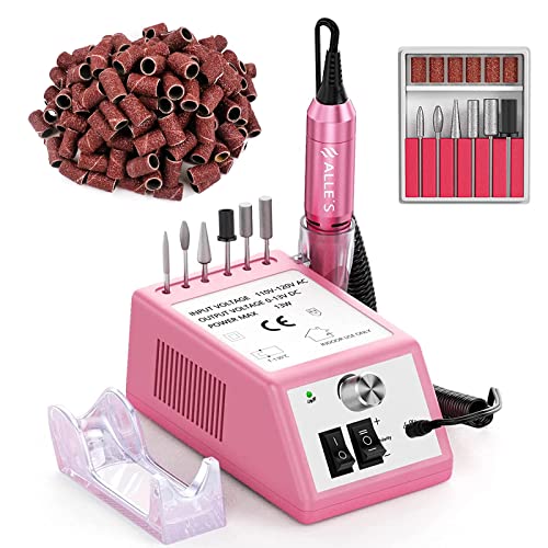 Professional Nail Drill Machine 20000 RPM Efile Electric Nail Filer Kit Polishing Tools for Finger Toe Nails, Acrylic Gel Nails, Manicure Pedicure, with 6Pcs Drill Bits, 106Pcs Sanding Bands - Pink