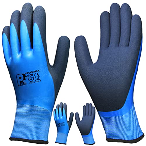 PROGANDA 2 Pairs Waterproof Work Gloves, Superior Grip Latex Coating Durable Comfortable Protective for Garden Outdoor Car Cleaning Fishing Multi-Purpose